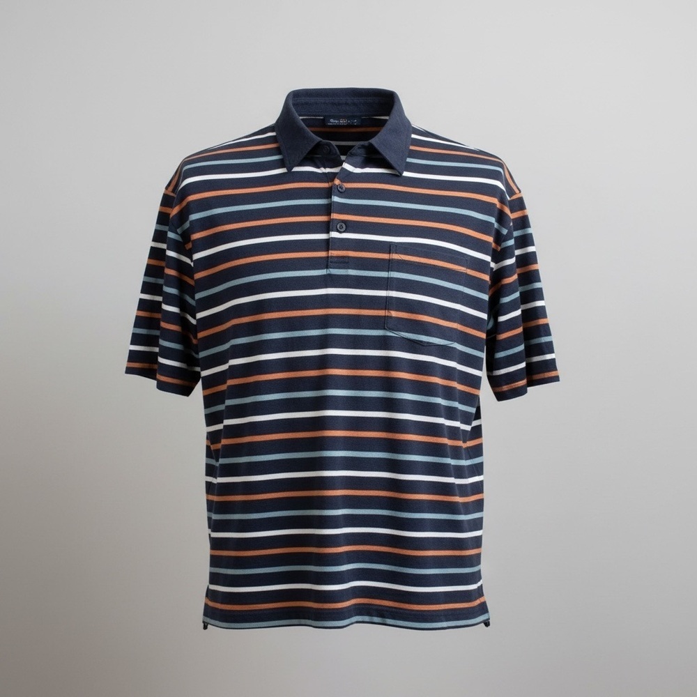 Patagonia Striped Polo Shirt Mens Size Large Navy Blue W Strips Short Sleeves